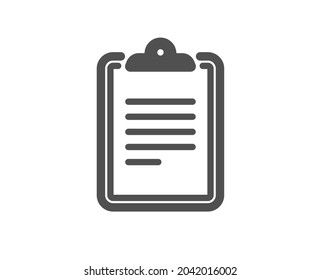 Clipboard document icon. Agreement file sign. Survey record symbol. Classic flat style. Quality design element. Simple clipboard icon. Vector