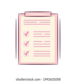 Clipboard with document isolated on white background.