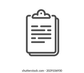 Clipboard document line icon. Agreement file sign. Survey record symbol. Quality design element. Linear style clipboard icon. Editable stroke. Vector