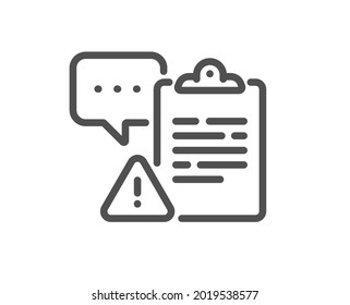 Clipboard document line icon. Attention task sign. Survey caution symbol. Quality design element. Linear style clipboard icon. Editable stroke. Vector