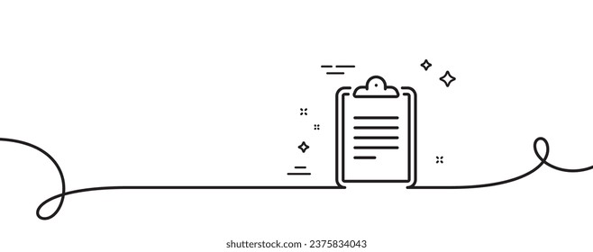 Clipboard document line icon. Continuous one line with curl. Agreement file sign. Survey record symbol. Clipboard single outline ribbon. Loop curve pattern. Vector