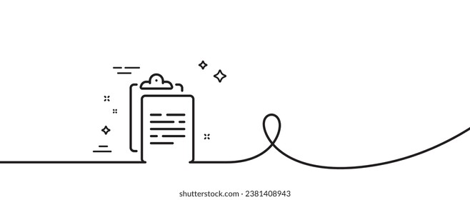 Symbol der Dokumentlinie in der Zwischenablage. Kontinuierlich eine Linie mit curl. Unterschrift der Akte. Kontrollrekordsymbol. Zwischenablage mit einem Rahmenband. Loop-Kurve Muster. Vektorgrafik