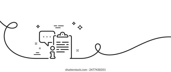 Clipboard document line icon. Continuous one line with curl. Agreement file sign. Info data symbol. Clipboard single outline ribbon. Loop curve pattern. Vector