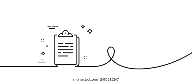 Clipboard document line icon. Continuous one line with curl. Agreement file sign. Survey record symbol. Clipboard single outline ribbon. Loop curve pattern. Vector