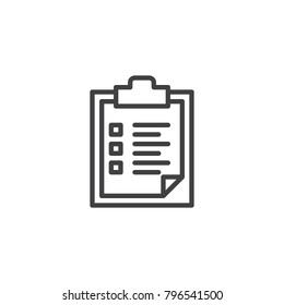 Clipboard document line icon, outline vector sign, linear style pictogram isolated on white. Checklist symbol, logo illustration. Editable stroke