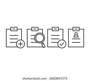 conjunto de ícones da linha do documento da área de transferência