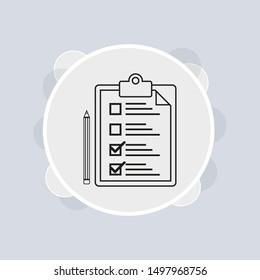 clipboard with documents with check boxes and pencil, flat design,