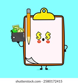 Clipboard Dollar Wallet Money Character Cheerful Cartoon Clipboard Holding Cash