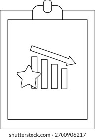 Clipboard with downward trending bar graph arrow and star