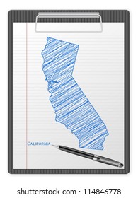 Clipboard With Drawing California Map. Vector Illustration.