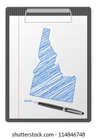 Clipboard with drawing Idaho map. Vector illustration.