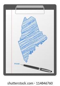 Clipboard with drawing Maine map. Vector illustration.