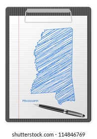 Clipboard with drawing Mississippi map. Vector illustration.