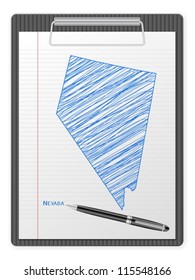 Clipboard with drawing Nevada map. Vector illustration.