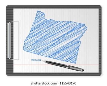 Clipboard with drawing Oregon map. Vector illustration.