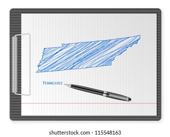 Clipboard with drawing Tennessee map. Vector illustration.