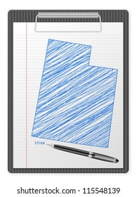 Clipboard with drawing Utah map. Vector illustration.
