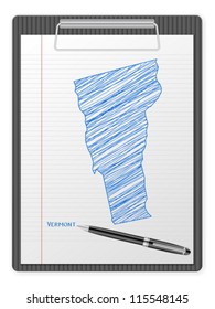 Clipboard with drawing Vermont map. Vector illustration.