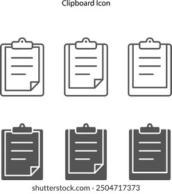 Clipboard editable stroke outline icons and glyph icon set isolated on white background flat vector illustration.