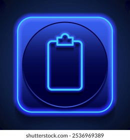Área de transferência, vetor de ícone simples vazio. Design plano. Estilo de néon azul no botão. Com shadow.ai