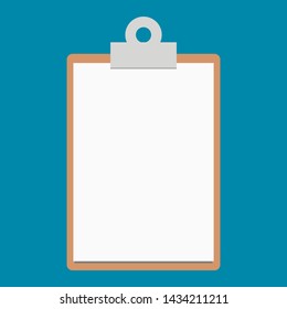 clipboard with empty white paper isolated on blue background. 
vector illustration