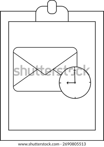 Clipboard with envelope icon and clock showing 900