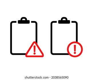 Clipboard with exclamation mark. Document file error notification design concept. Illustration vector
