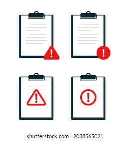 Escalera con signo de exclamación. Concepto de diseño de notificación de errores del documento de archivo. Vector de ilustración