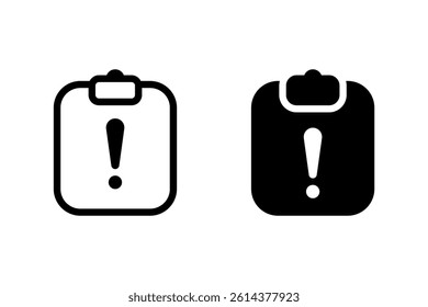 Clipboard with exclamation mark icon. Represents urgent tasks, important notices, warning, or alert