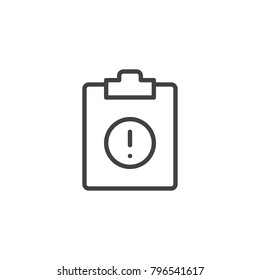 Clipboard with exclamation mark line icon, outline vector sign, linear style pictogram isolated on white. Important document symbol, logo illustration. Editable stroke