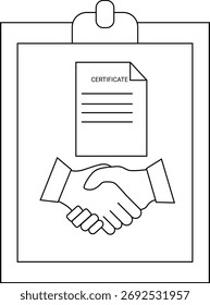 Eine Zwischenablage enthält ein Zertifikatdokument über einer Handshake-Grafik