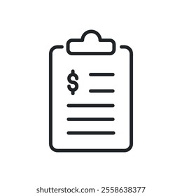 Clipboard, financial document thin line icons. Perfect pixel on transparent background