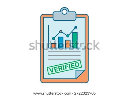 Clipboard with financial report, bar chart, and verified seal for auditing and data analysis concepts