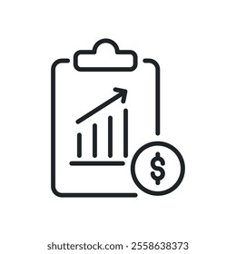 Clipboard, financial report thin line icons. Perfect pixel on transparent background