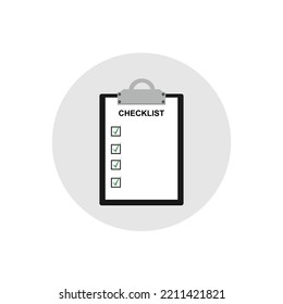 Clipboard Flat design style. Round icon. Checklist clipboard silhouette. Simple circle icon. Modern flat icon in stylish colors. Web site page and mobile app design element.