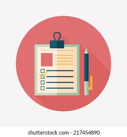 Clipboard flat icon with long shadow