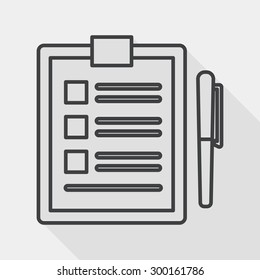 Clipboard flat icon with long shadow, line icon
