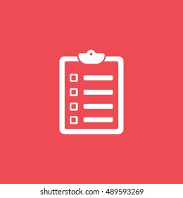 Clipboard Flat Icon On Red Background