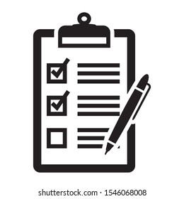 Clipboard flat illustration vector with approve tick and pen ballpoint icon