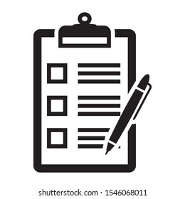 Clipboard flat illustration vector with approve tick and pen ballpoint icon