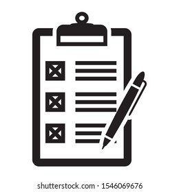 Clipboard flat illustration vector with non approve rejected tick and pen ballpoint icon