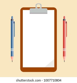 Clipboard folder with blank white sheet of paper mock up. Vector
