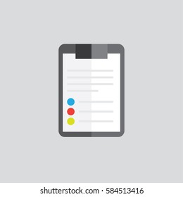 Clipboard folder with blank white sheet of paper. Color icon.