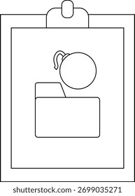 Zwischenablage mit einem Ordner und einem darauf zentrierten Bombensymbol