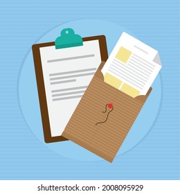 clipboard and folder with documents