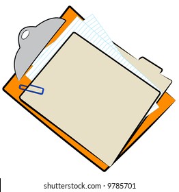 clipboard with full file folder and paper clip - vector