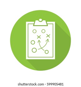 Clipboard Game Plan. Flat Design Long Shadow Icon. Sport Game Strategy Scheme. Vector Silhouette Symbol