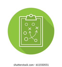 Clipboard Game Plan. Flat Linear Long Shadow Icon. Sport Game Strategy Scheme. Vector Line Symbol