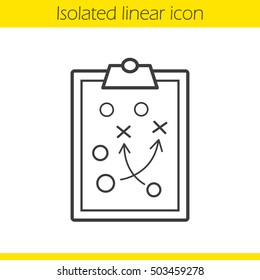 Clipboard game plan linear icon. Thin line illustration. Sport game strategy scheme. Contour symbol. Vector isolated outline drawing