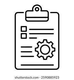 Clipboard and Gear Business Icon for Process Optimization, Strategy, and Task Management